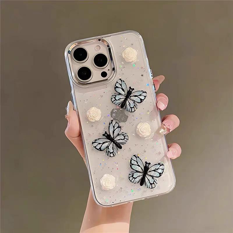 Dropped Glitter Star Glitter Butterfly Phone Case for IPhone 17 Promax Flowers for Apple 15 Women 14