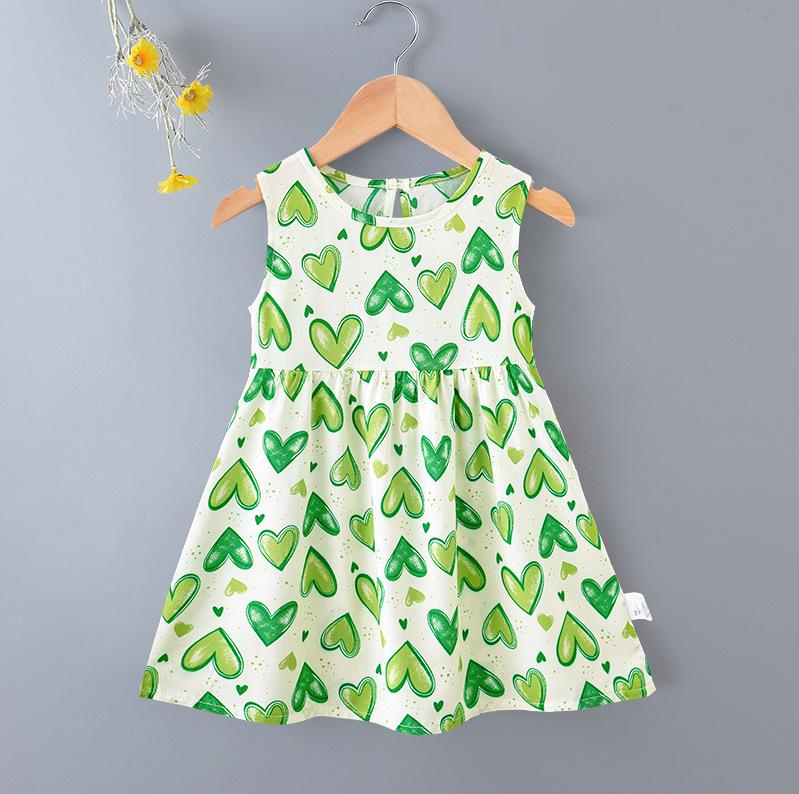 Girls' Floral Summer Princess Beach Dress, Cotton Silk Tank, A-line Skirt
