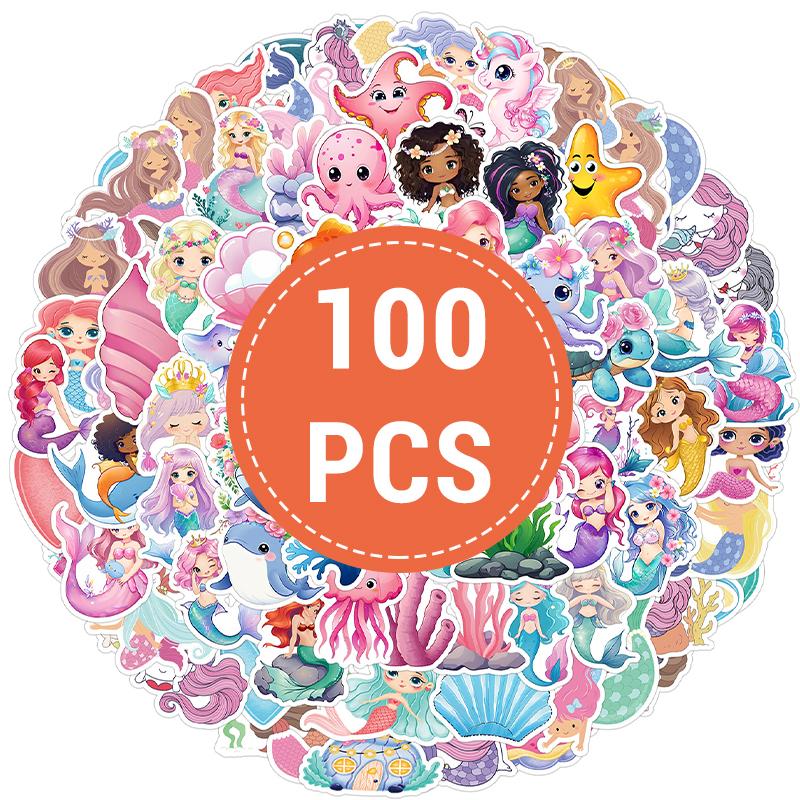 

100PCS Cute Mermaid Ocean Stickers Cartoon Sea Mermaid Sticker Vinyl Waterproof Marine Life Decals Kawaii Ocean Animals Decal