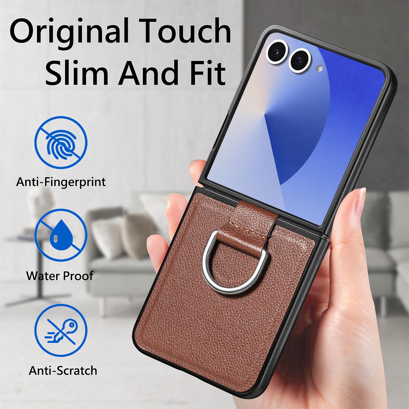 

Matte Feeling Finger Ring Protection Leather Case for Samsung Galaxy Z Flip7 5G Flip 7 Flip6 Flip5 Flip4 Flip 6 5 4 3 2 1 Flip3 Galaxy Z Flip7 коричневий
