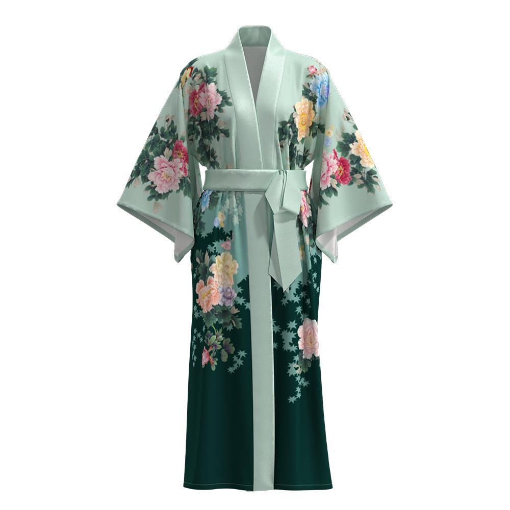 Luxury Spring Satin Bath Robe for Women Long Sleeve Full Length Bridal Morning Sleep Robe