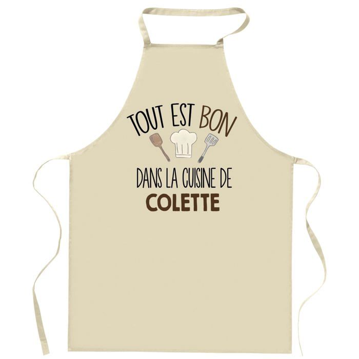 Planetee Tablier Tout est bon dans la cuisine de COLETTE | Cadeau original Prénom pour Cuisinière | Vêtement Blouse protection