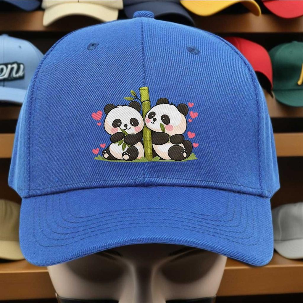 Cute Panda Couple Bamboo Hearts Baseball Cap Polyester Casual Adjustable Adult Hat