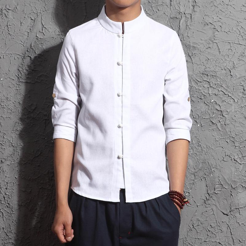 Мужская льняная рубашка в китайском стиле, мужская свободная рубашка с длинными рукавами с воротником в стиле ретро M