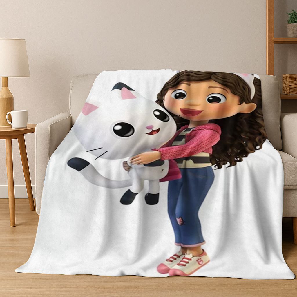 Cute Gabbys Dollhouse Cartoon Girl Kids Flannel Blanket Soft Warm Throw Blanket for Bed Bedroom Room Living Room Christmas Gift