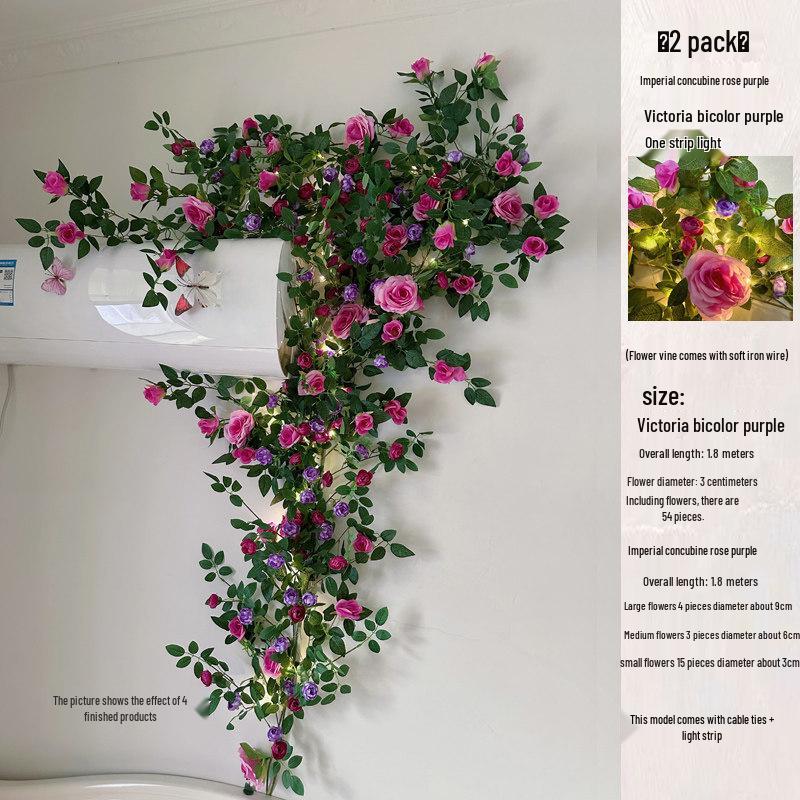 Rose Vine Artificial Flower Decor for Air Conditioner Pipes or Balcony Railings