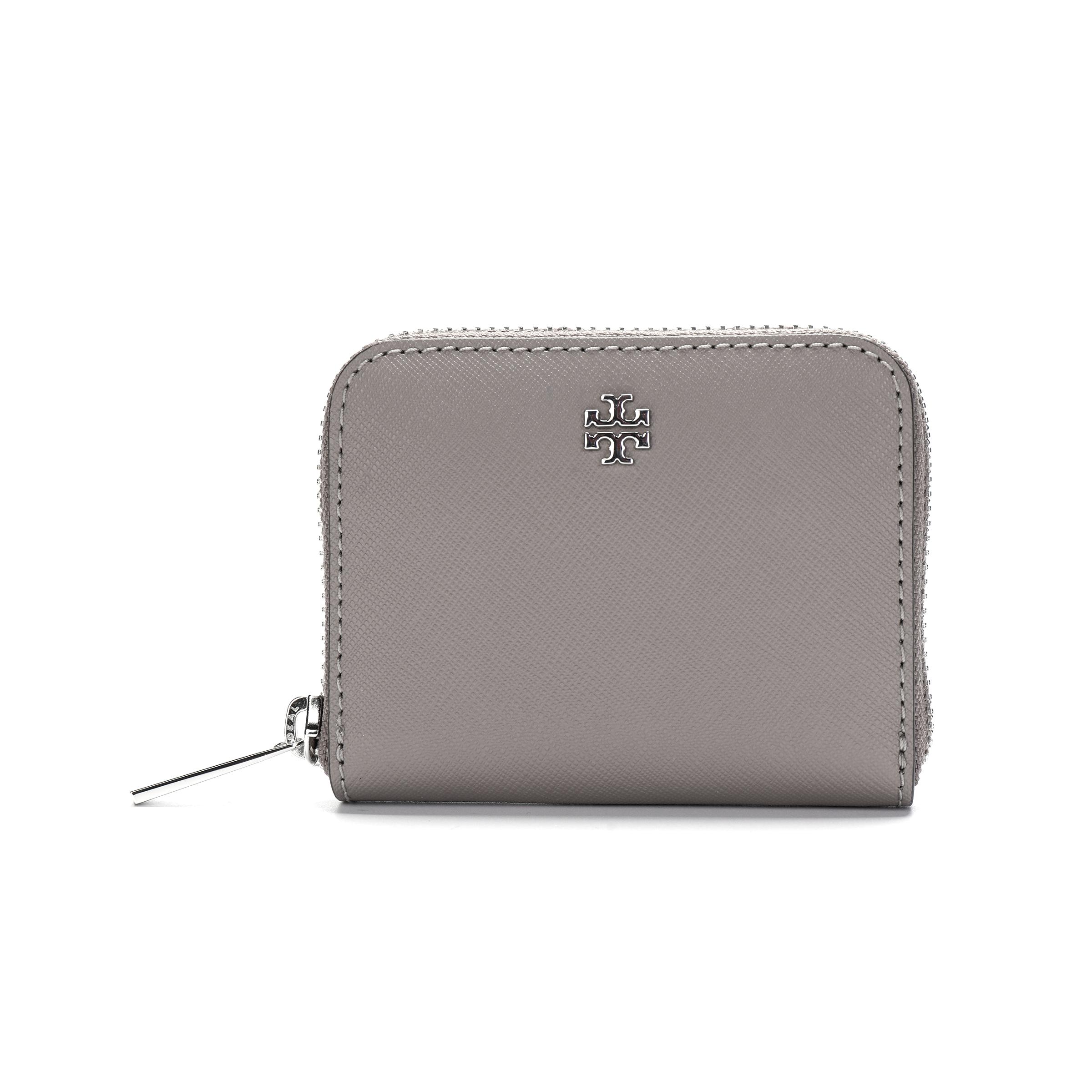 Tory Burch Emerson Metal Logo Zip Wallet Saffiano Leather Women wallet Gray 80125-082 Basic Set BagDust Bag 18990₽