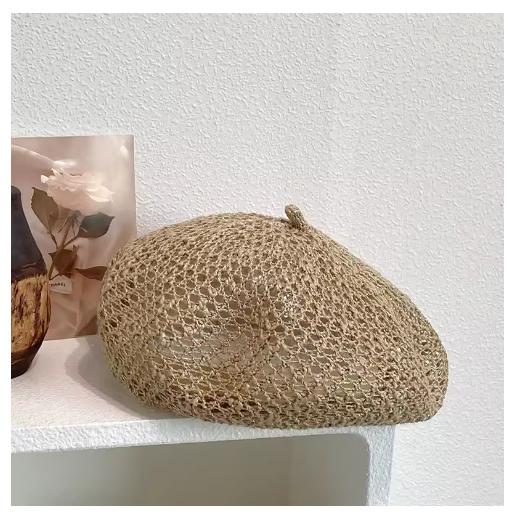 Japanische Einfarbige Helle Seide Hohl Gestrickte Baskenmütze Damen Frühling Sommer Dünnes Baumwollgarn Atmungsaktiv Malerhut Kürbis Hut