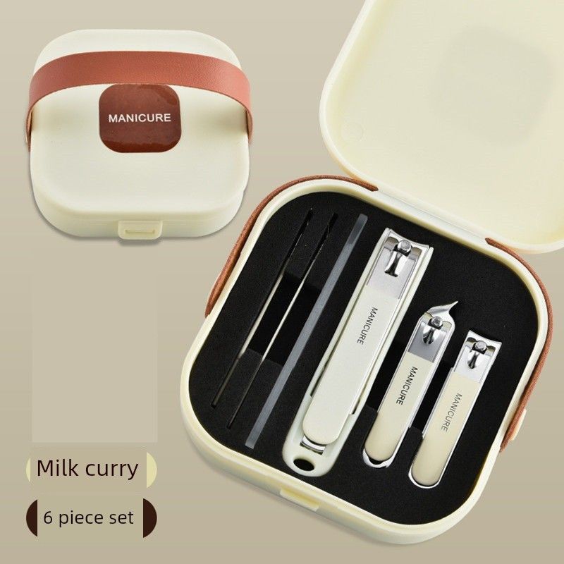 

Nail art high-grade mirror Suit combination with mirror nail clippers Suit full set of nail clippers manicure tools Milk Coffee Color 6 Piece Nail Set