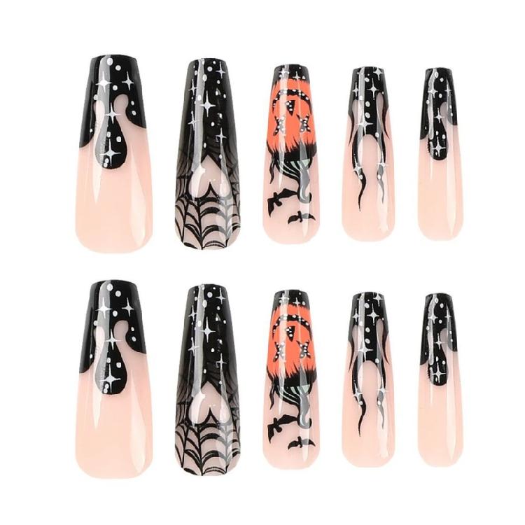 Halloween Press on Nails Coffin Fake Nails Press on Nails with Jelly Glues