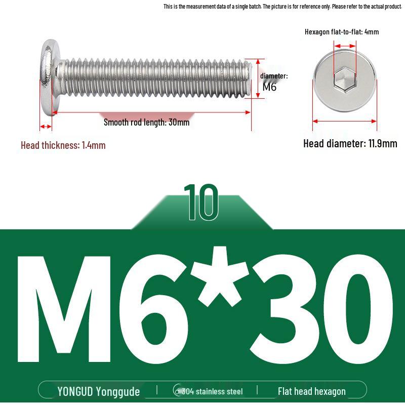 304 Stainless Steel Ultra-Thin Flat Head Hex Socket Bolt, M2-M12