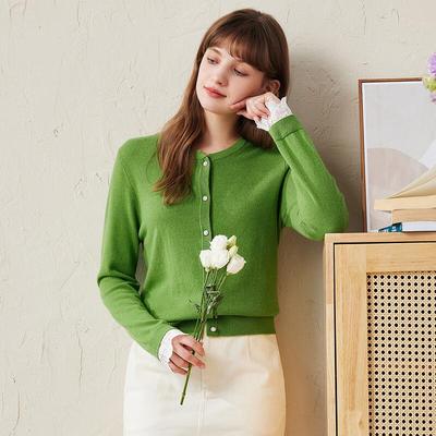 Komoboka Damen Strickjacke aus Wolle mit Spitze