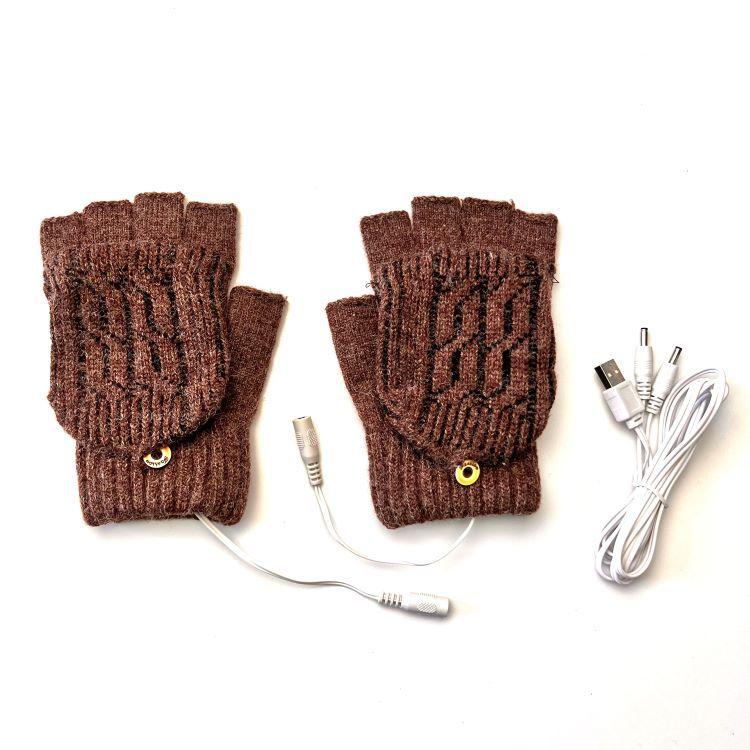 

USB Heating Gloves Electric Heating Double-sided Heating Thickened Jacquard Thickened Half-finger Flip Electric Heating Gloves One-size-fits-all double-sided palm back heating