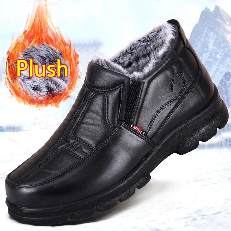 Herren Schlupf-Knöchel-Schneestiefel Rutschfeste Winterwanderschuhe mit Plüschfutter Kaltwetter Outdoor Trekking-Schuhwerk zum Wandern Winterstiefel