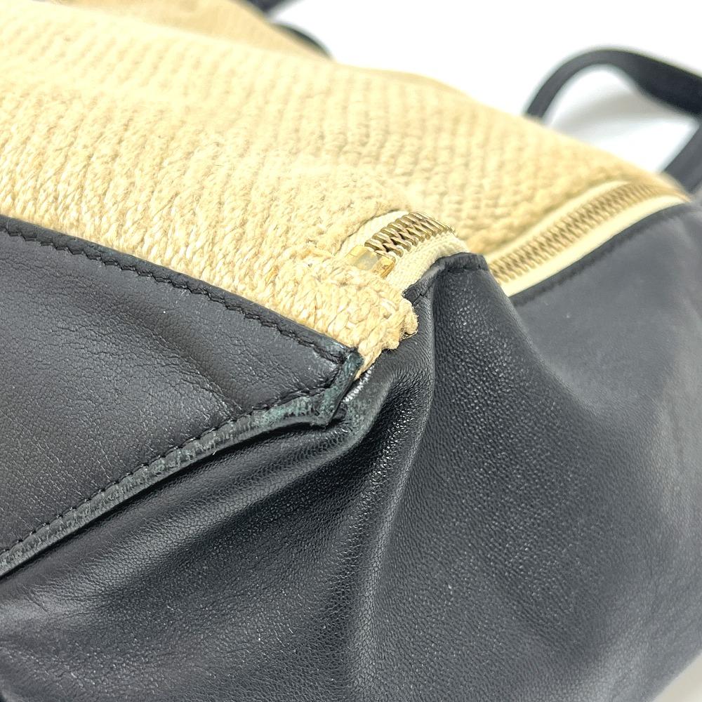 CELINE Kaba Gazette Bags Hand Bag Tote Bag hemp / Leather Beige/Black