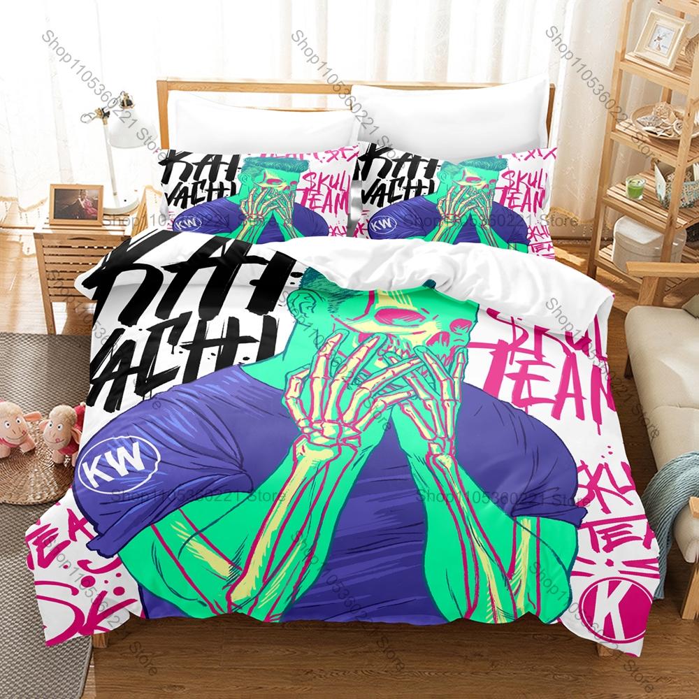 Teschio Horror Gotico Grafica Kai Wachi EDM Bass DJ Concerto Merch Set Biancheria da Letto Copripiumino con 2 Federe Adolescente Headbanger