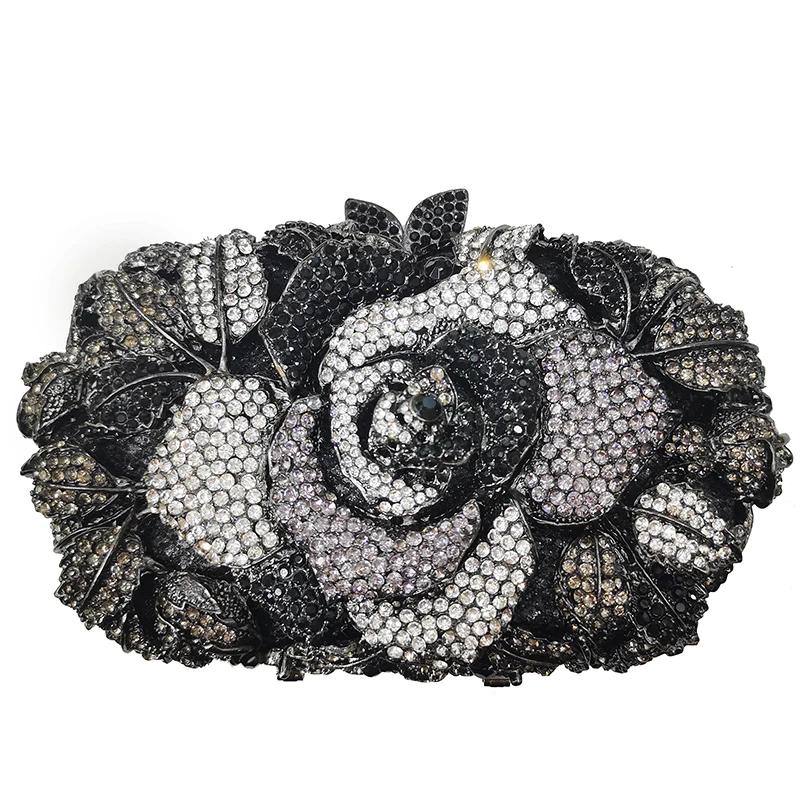 WHTUOHENG Blumenkristall Abendtaschen für Damen Diamant-Blumen-Metall-Party-Taschen Hochzeitsfeier Mädchen-Clutch Dinner-Handtaschen