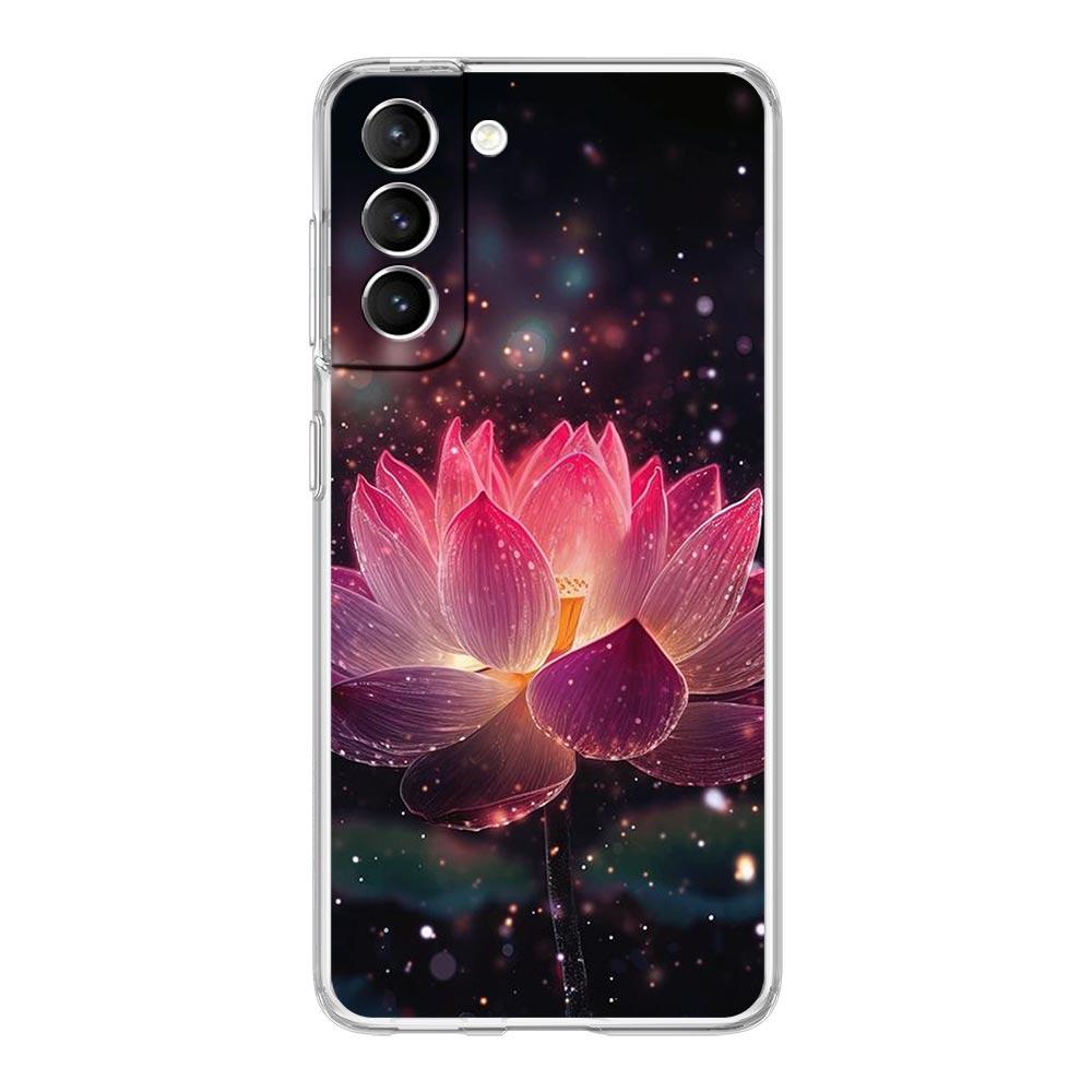 Phone Case For Samsung Galaxy S25 S24 S23 FE S22 Ultra S20 S21 5G S10 S9 Plus S10E S8 Soft Clear Cover Luxury Lotus Flower