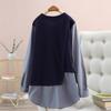 Plus Size Women S Long Sleeve Loose Fake Two Piece Casual Shirt