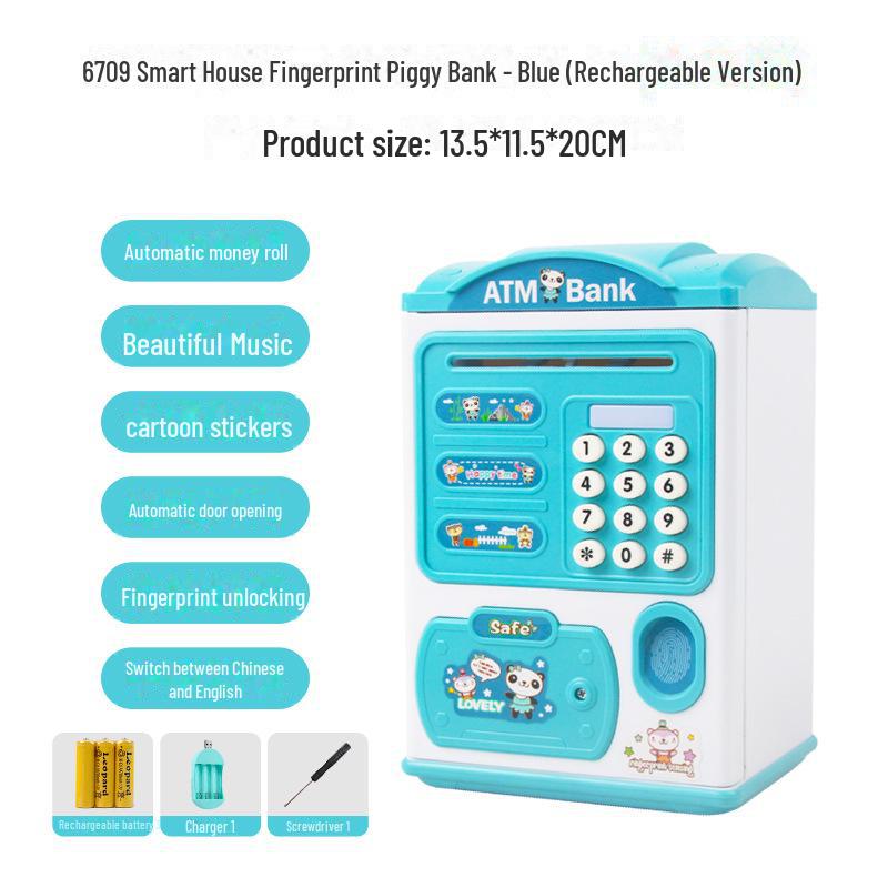 Automatic ATM Piggy Bank Toy with Fingerprint Sensor - Children's Birthday Gift
