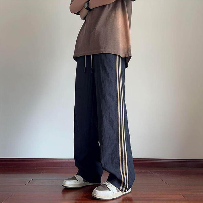 Wassup Sohot Męskie Letnie Retro Spodnie Sportowe z Trzema Paskami z Jedwabiu Lodowego