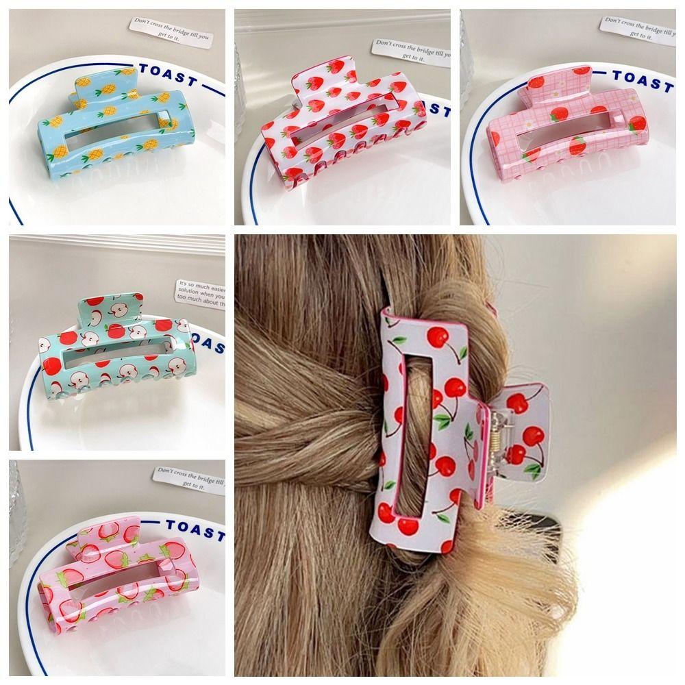 Square Geometry Hair Claw Hollow Acetic Acid Shark Clip Creative Fruit Series Crab Clip  Party