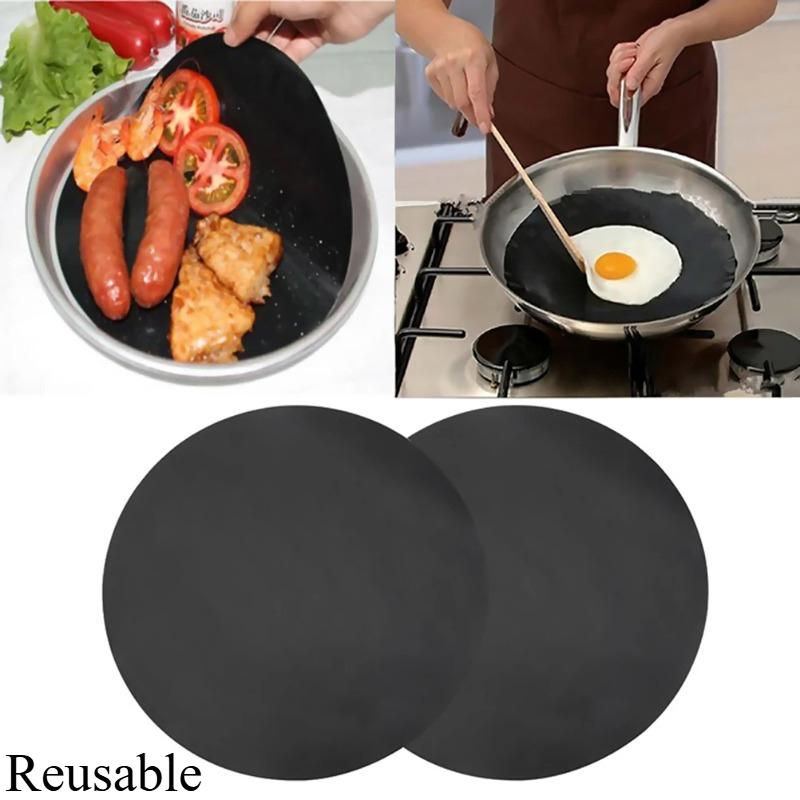 2Pcs Reuseable Non-stick Pan Fry Liner Sheet Cooking Oil Sheet Pad Teflon-coated Fiberglass Cloth Kitchen Tool Frying Pan Pad