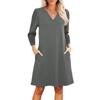 Women's Fashion V-neck Casual Beach Dress Three-quarter Sleeves Solid Dress