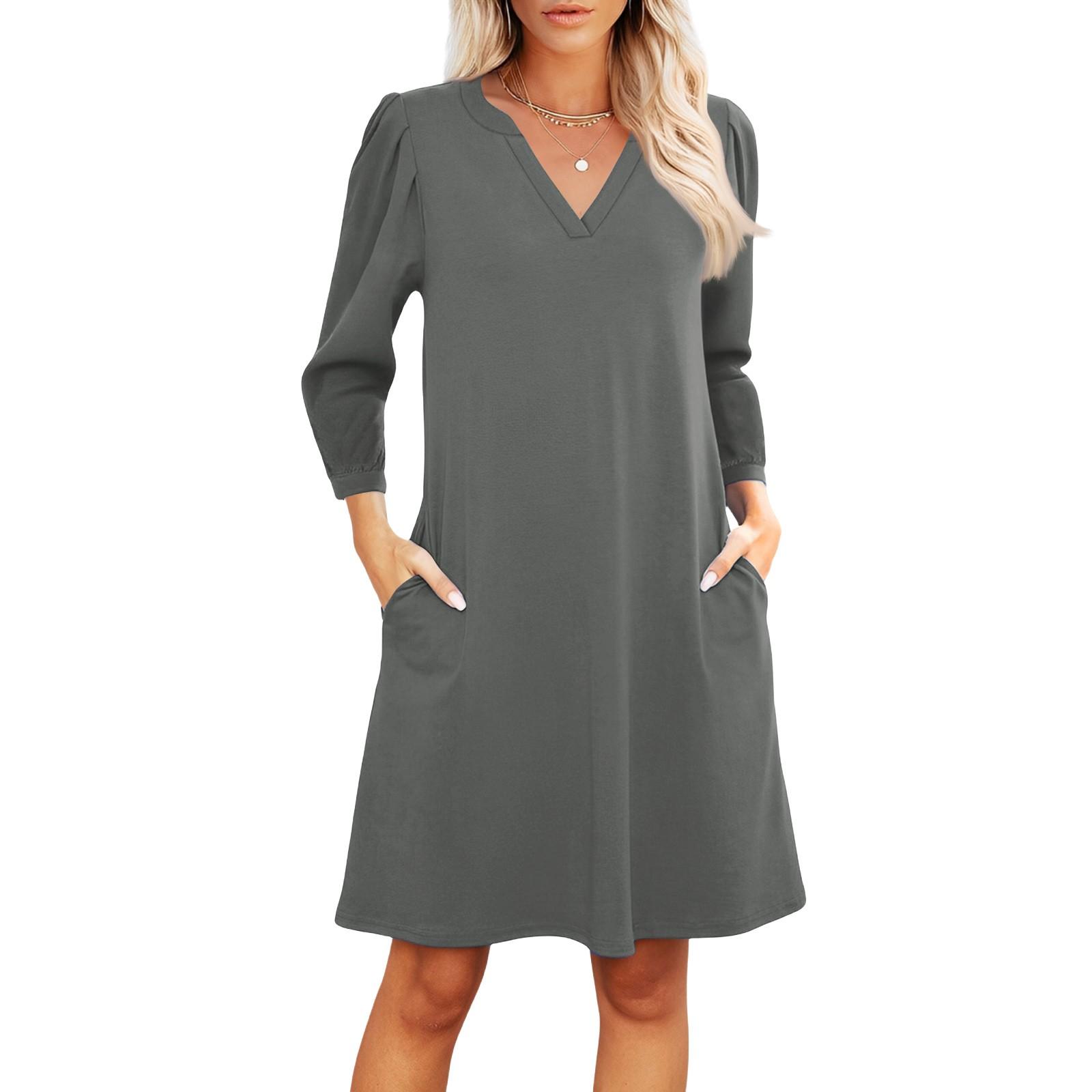 Women s Fashion V-neck Casual Beach Dress Three-quarter Sleeves Dress XL