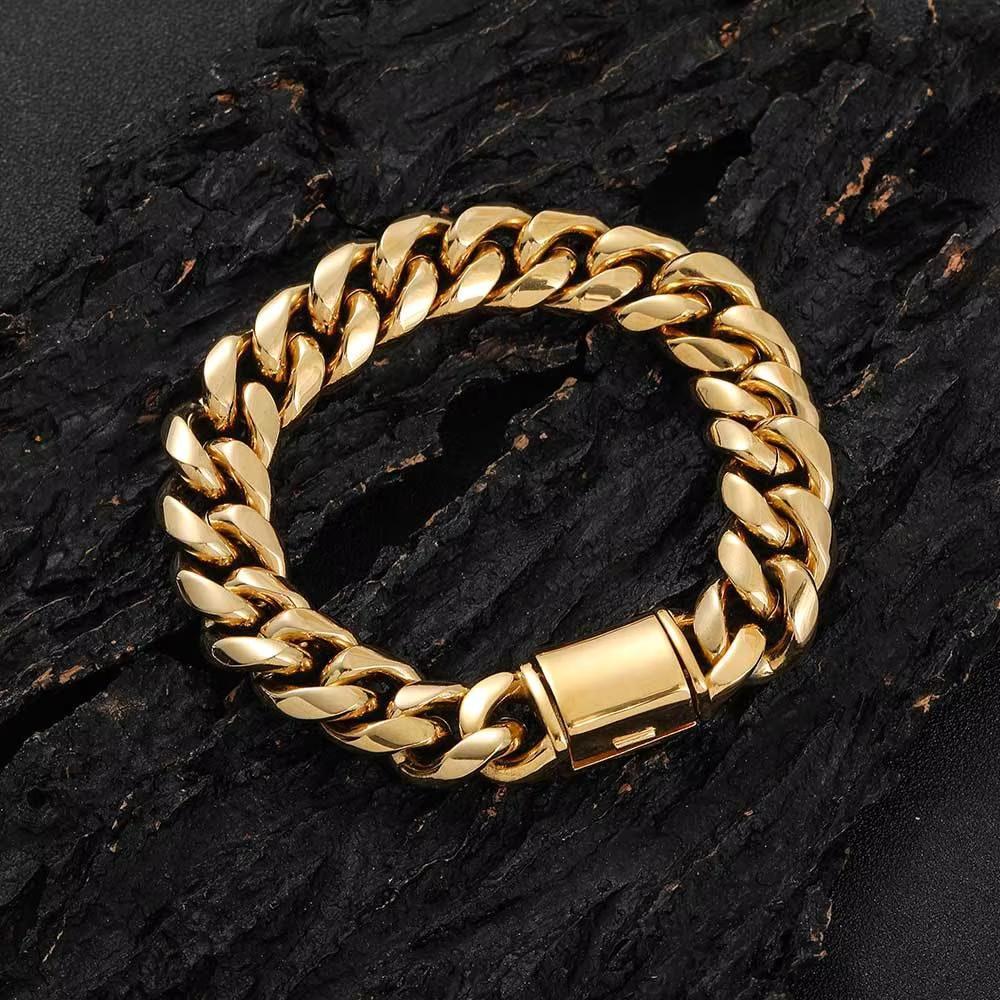 Hiphop Cuban Link Chain Fashion Jewelry Gold Plated 316L Stainless Steel Men's Miami Curb Cuban Link Chain Bracelet Party Gift