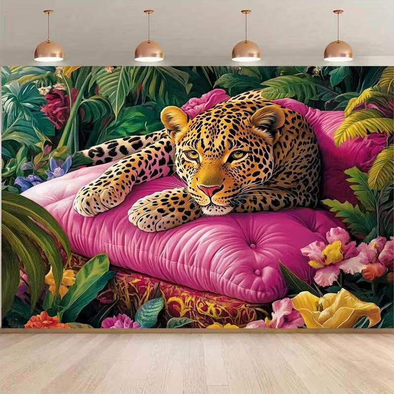 

2D Luxury Leopard Art Backdrop Tropical Jungle Pink Cushion Studio Photography Background 47.2x31.5inch/120*80cm