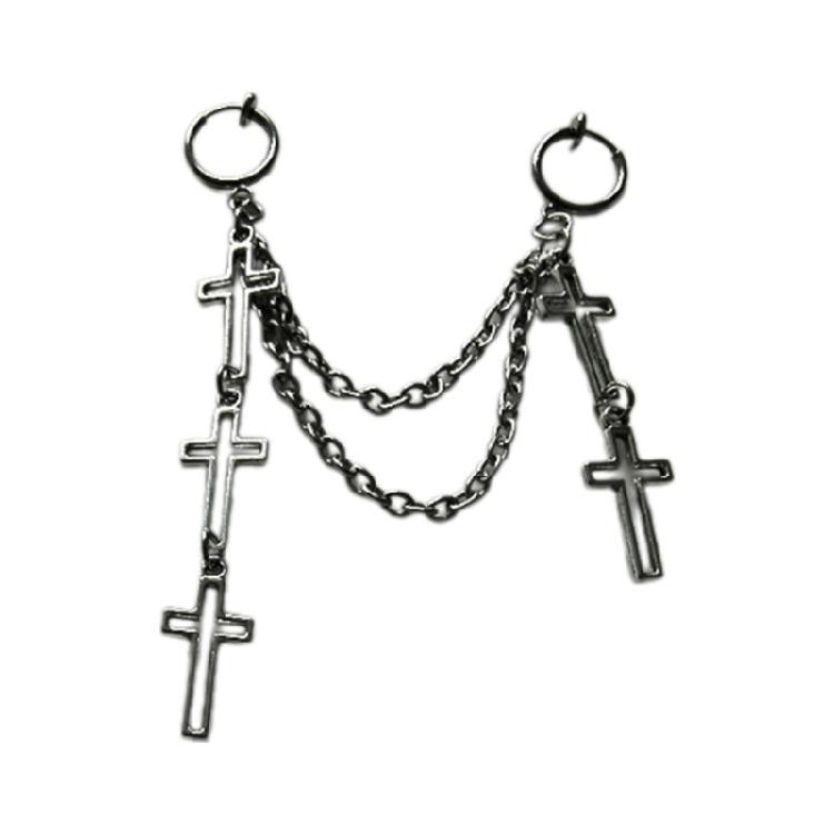 Elegant Clip on Earrings for Women Simple Tassels Cross Pendant Earring Ornament