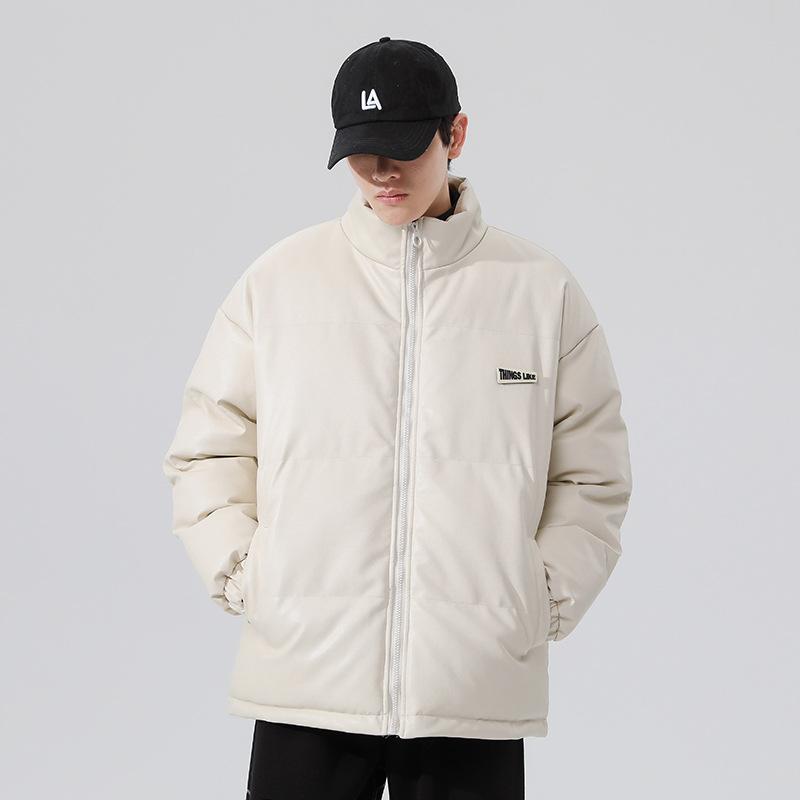 

Мужское модное пальто из кожи, утепленное мужское хлопковое пальто с воротником-стойкой из искусственной кожи, модное осенне-зимнее мужское свободное хлопковое пальто 2XL