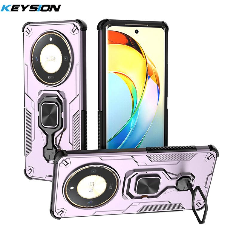 

KEYSION Противоударный бронированный чехол для Honor X9b 5G Силикон+ПК Вертикальная металлическая подставка-кольцо для телефона для Huawei Magic 6 Lite 5G for Magic 6 Lite 5G фиолетовый