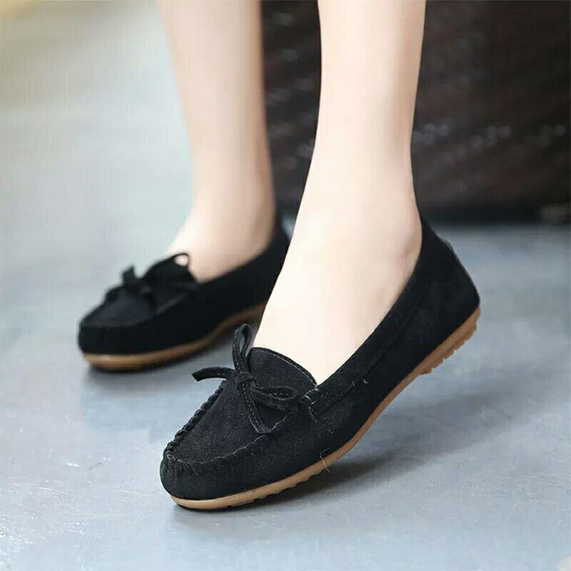 20 spring and summer new casual flat beanie shoes women's suede bow non-slip large size single shoes