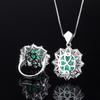 Jewelry Retro Simulation Emerald Pendant Ring With Diamond Print Set Main Stone