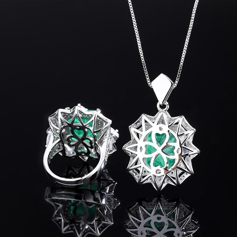 Jewelry Retro Simulation Emerald Pendant Ring With Diamond Print Set Main Stone