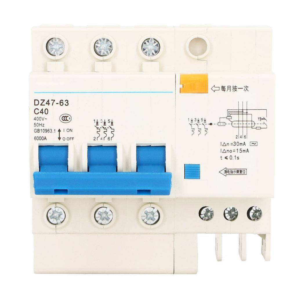 Miniature Circuit Breaker 3P 40A Breaking Capacity 6000A DIN Rail Mount for Circuit Protection 400V