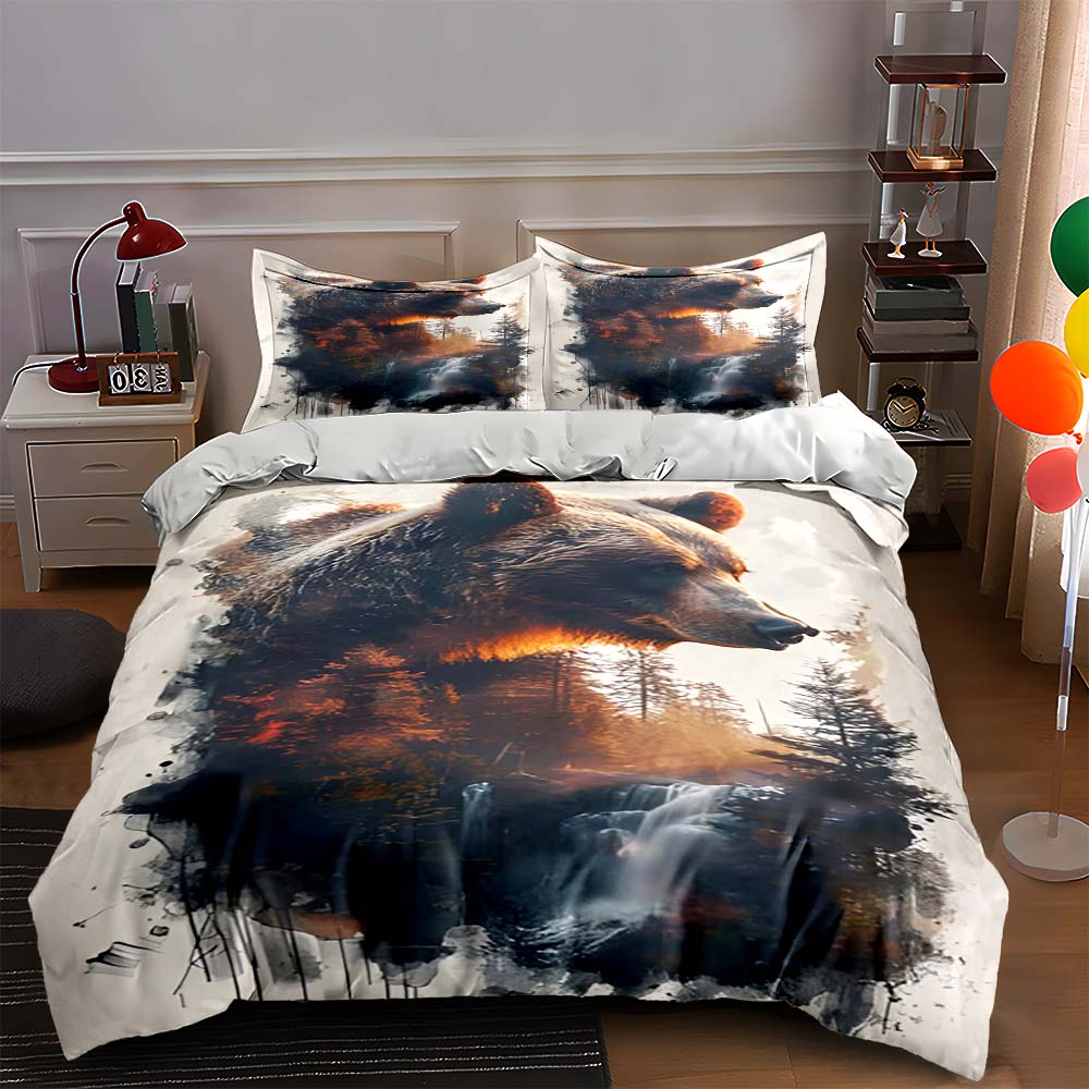 

Bear forest landscape Bedding Duvet cover sets Duvet covers Pillowcases gifts (1 * Duvet Cover 2 * Pillowcases, without duvet insert) 135x200cm
