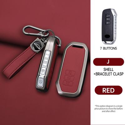Car Zinc Leather Key Case Cover Holder Chain For Kia Sorento Mq4 K5 Ev6 Ev6 K8 V6 Telluride Telluride Sx Interior Accessories