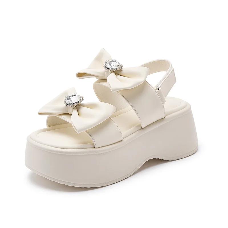 7cm New Summer Women Sandals Microfiber PU Lady Elastic Chunky Heel Fashion Hot Sale Platform Wedge Mujer Comfy Hook Shoes