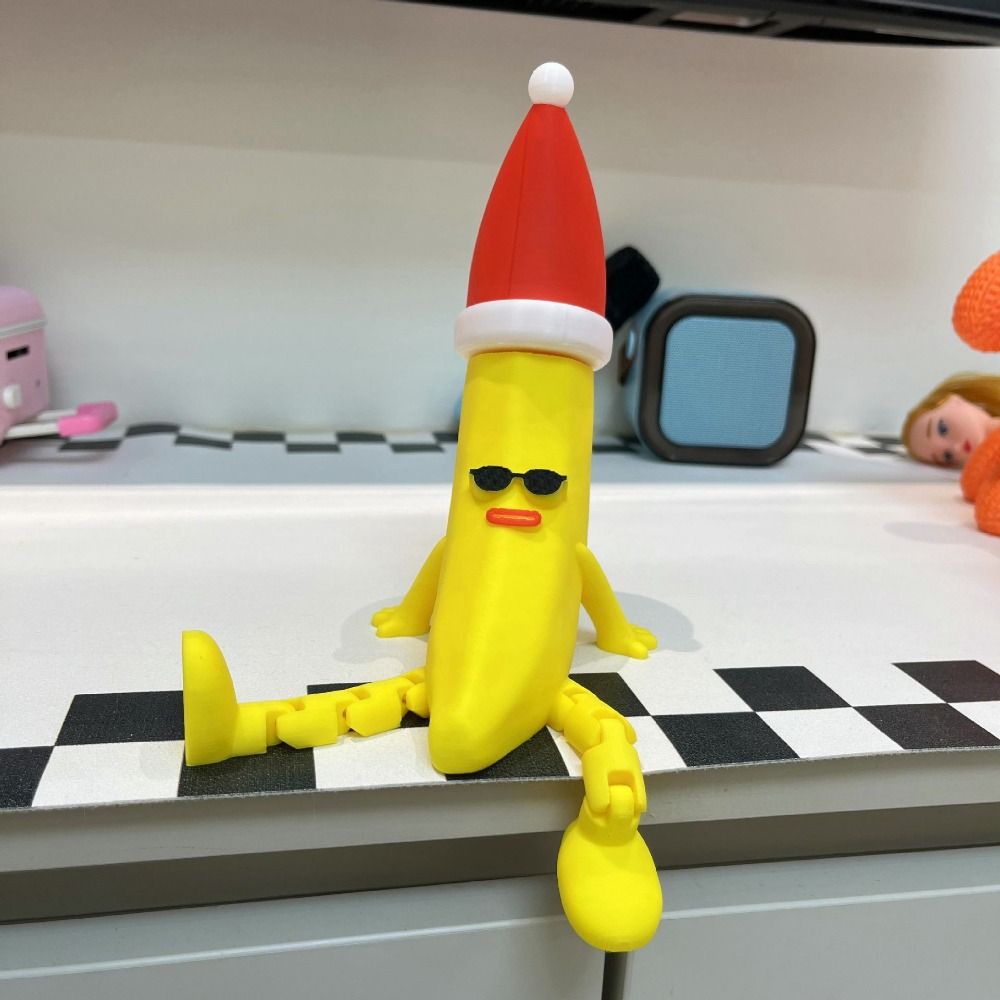 Multi-Jointed 3D Printed Banana Toy Christmas Hat Banana Shaped Figurine Toy  Computer Ornament