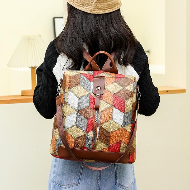 Trendy Women's Anti-Theft Colorblock Backpack - Large Capacity for Travel
