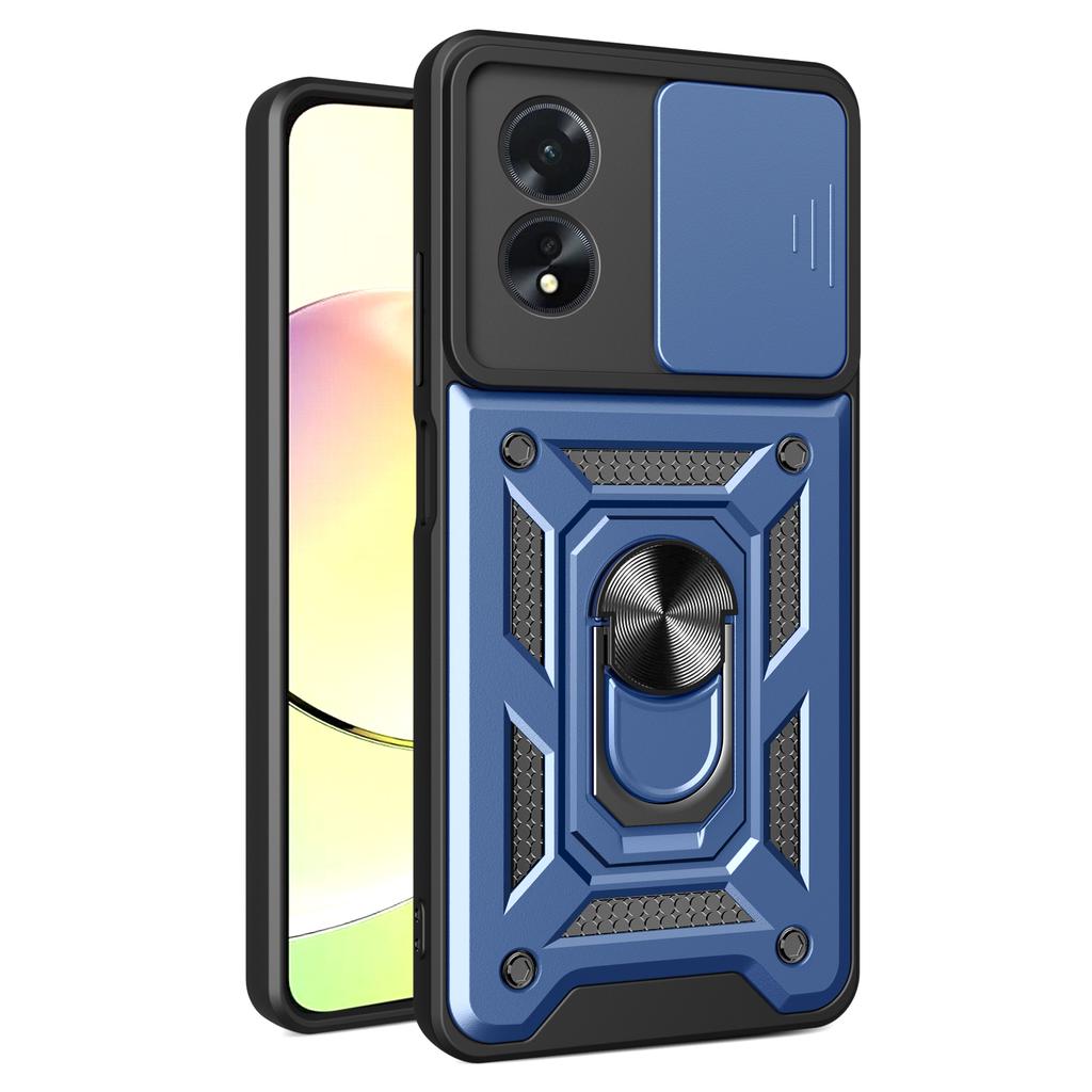 For Oppo A38 4G Case PC+TPU Anti-fall Kickstand Phone Cover with Slide Lens Lid