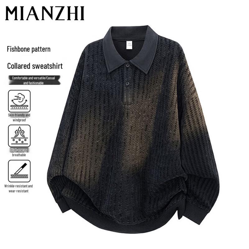 

Men s American Retro Lapel Fishbone Pattern Sweatshirt XL