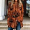Women's Halloween Printed Pullover Top Loose Fit Neck Long Sleeve T-Shirt