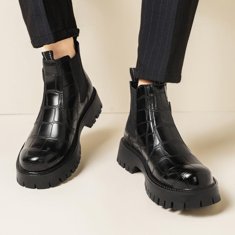 Fashion Autumn Winter New High Top Round Toe Casual Leather Boots Quality Thick Soled Business Chelsea Boots Branded Men's Travel Boots
