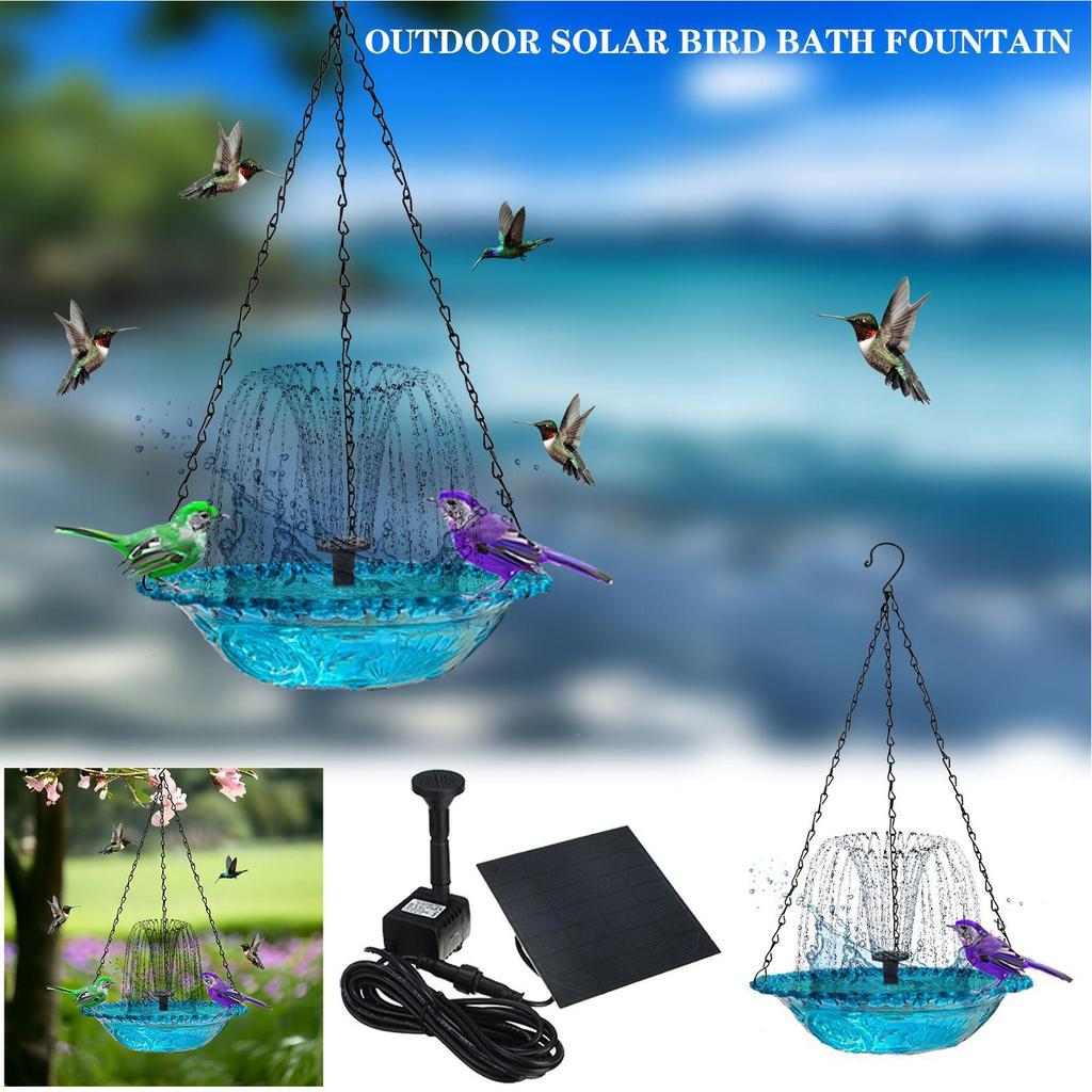 Solar Bird Bath Fountains Solar Powered Hummingbird Bath Bowl Bird Bath Bowl Bird Feeder Garden Hanging Birdbath for Bird Bath
