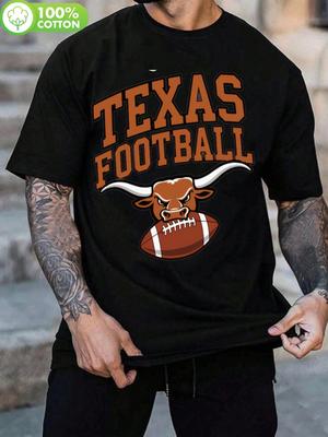 Texas Football Graphic T-shirt - 100% Cotton Short Sleeve Tee with Bold Orange Print