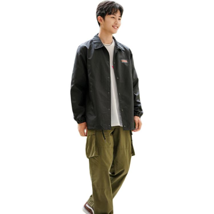 Vans Bedruckte Rücken Langarm Jacke mit Kragen Unisex Oberbekleidung Schwarz VN0A5H8OBLK